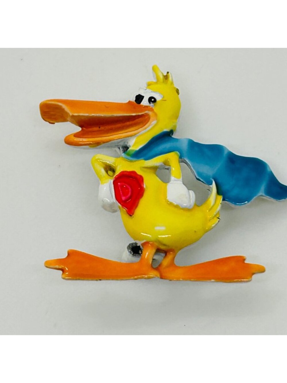 Super Duck Pin Brooch Hand Painted Multicolor Enamel Figural Character Vintage